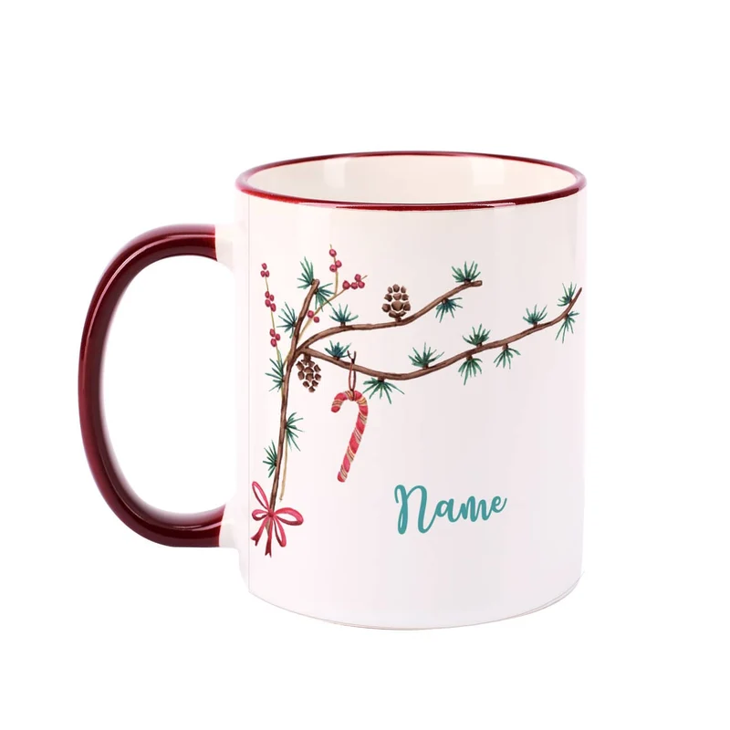 Festliche Weihnachtstasse mit Zweigen und Name