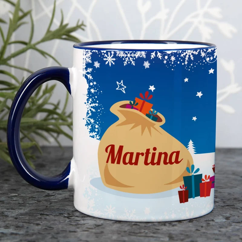 Personalisierte Weihnachtstasse mit Namen in Blau