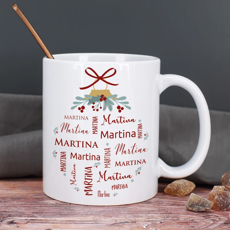 Weihnachts-Tasse mit Ihrem Namen in verschiedenen Schriftarten