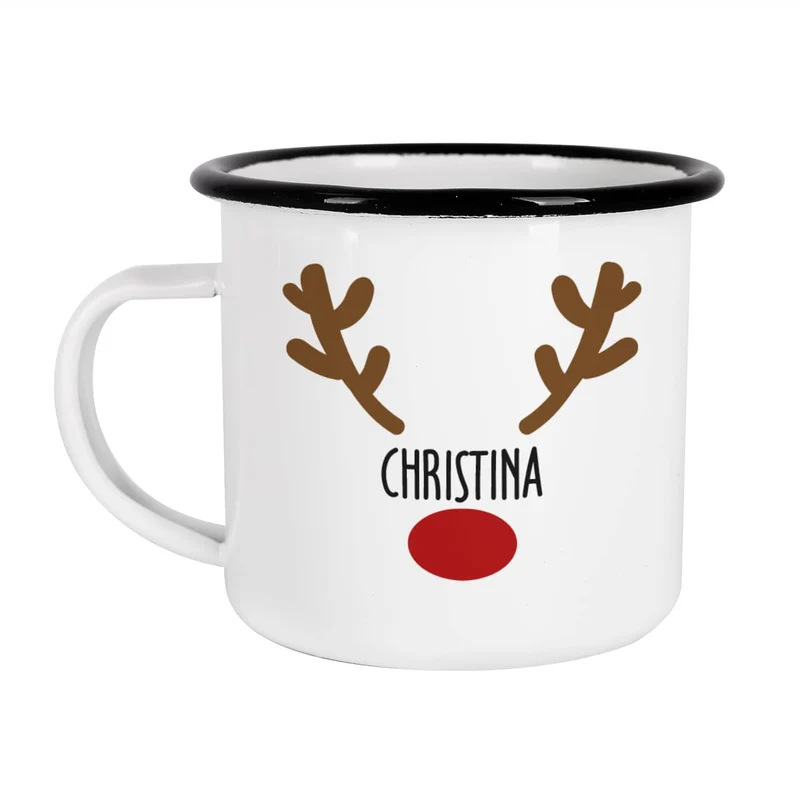 Weihnachtstasse mit Rentiernase, Geweih und Ihrem Wunschnamen