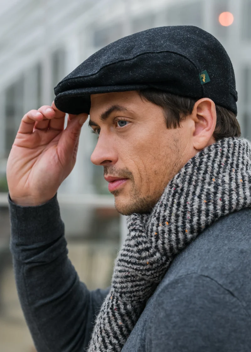 Mucros Trinity Cap | Premium Handwoven Wool Flat Cap | Charcoal