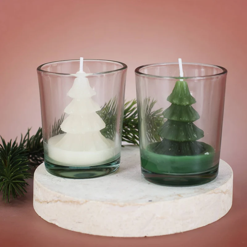 Kerze im Glas Weihnachtsbaum - weiß oder grün