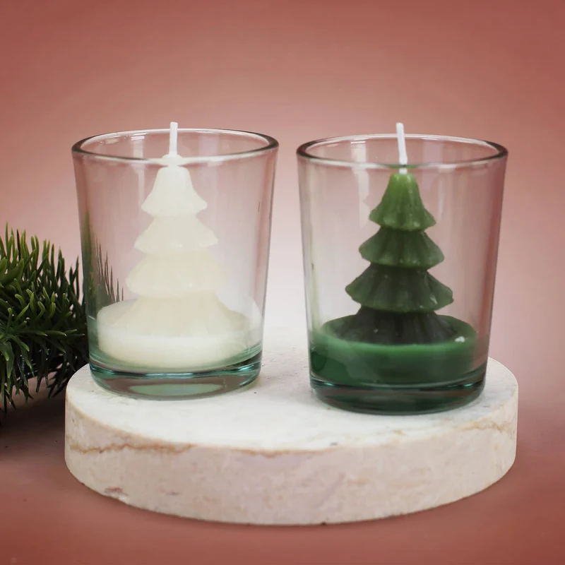 Kerze im Glas Weihnachtsbaum - weiß oder grün