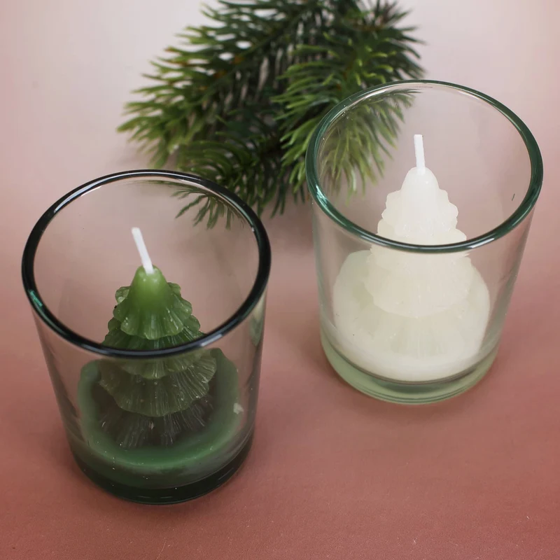 Kerze im Glas Weihnachtsbaum - weiß oder grün