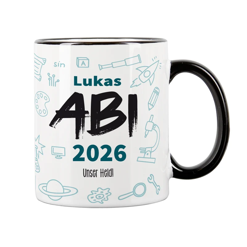 Abi Tasse mit Name, Jahr und Wunschtext - Geschenk zum Abitur