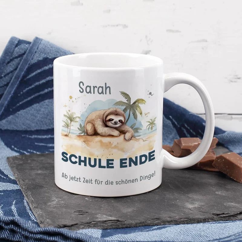 ABI & Schulabschluss - Tasse mit Faultier, Name und Wunschtext