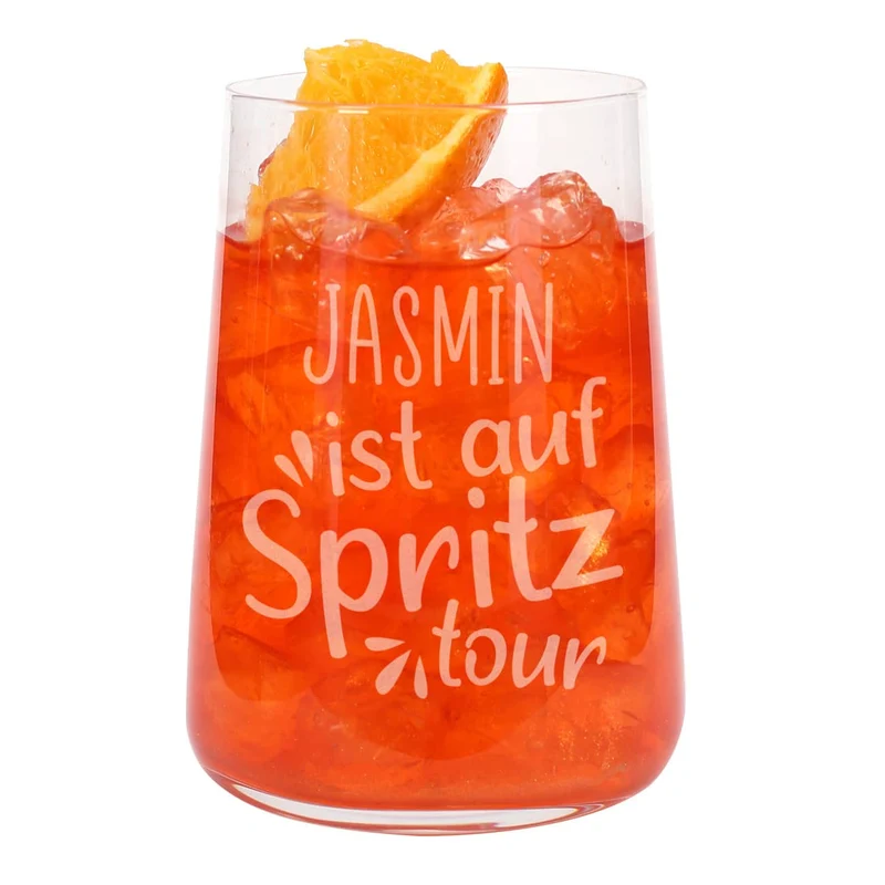 Auf Spritztour - Trinkglas mit Namensgravur