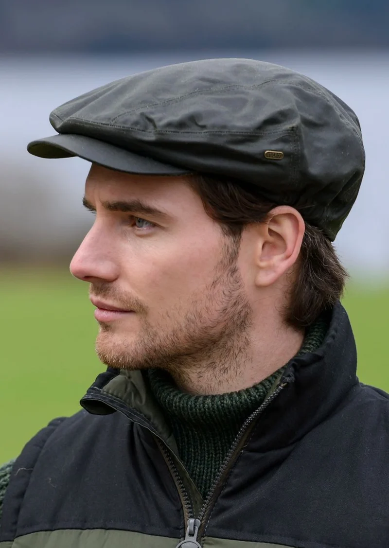 Mucros Wax Kerry Cap | Olive Green Traditional Flat Cap