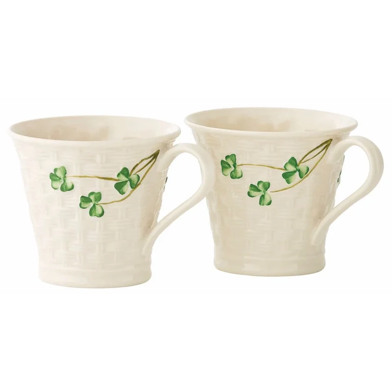 Belleek Shamrock Set of Two Mugs