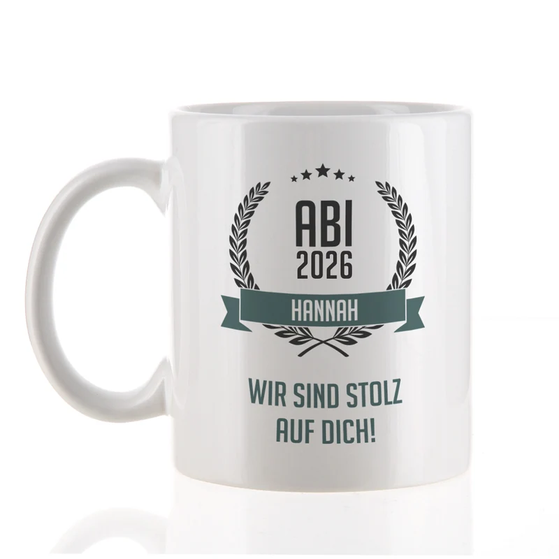 Glückwunsch-Tasse zum Abitur mit Name und Wunschtext