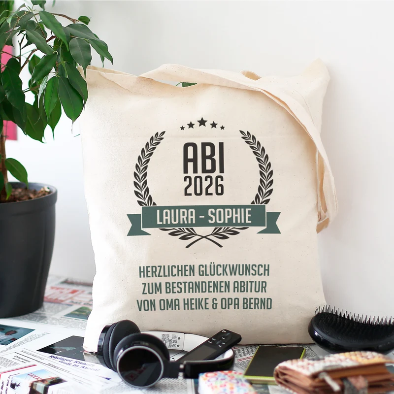 Beutel zum Abitur mit persönlichem Aufdruck | Abi-Beutel aus Baumwolle