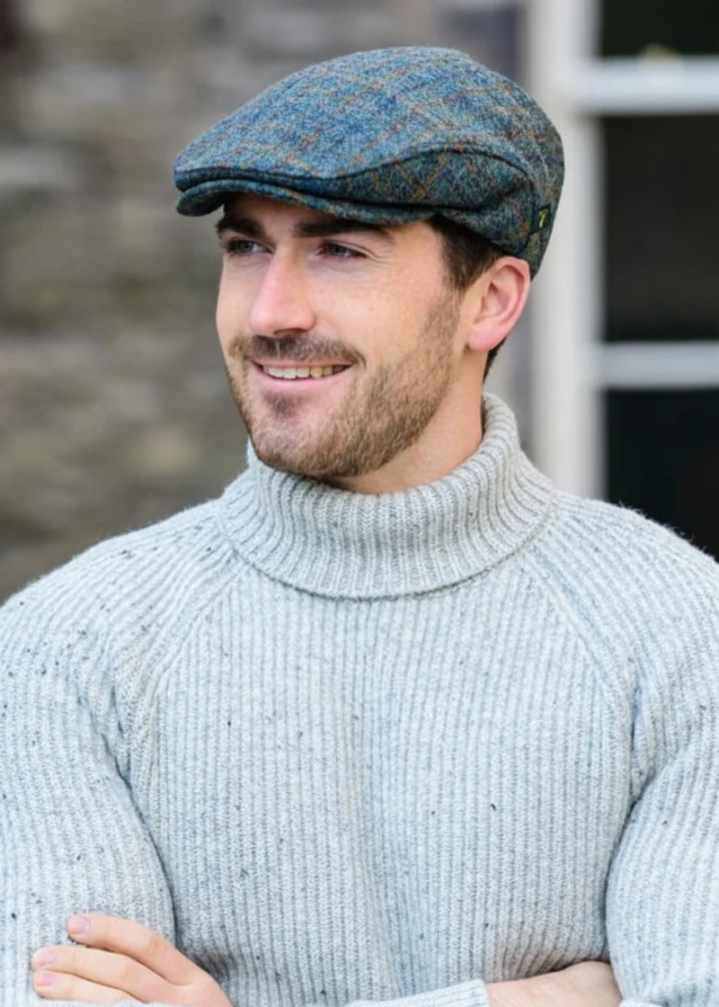 Mucros Trinity Cap | Premium Handwoven Wool Flat Cap | Green Plaid