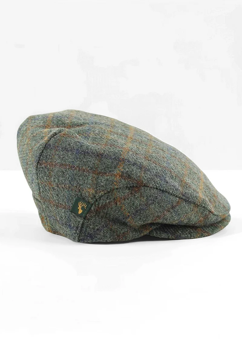 Mucros Trinity Cap | Premium Handwoven Wool Flat Cap | Green Plaid