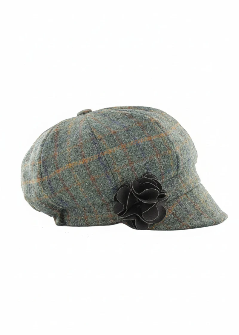 Mucros Weavers Newsboy Cap | Teal Green Plaid Wool