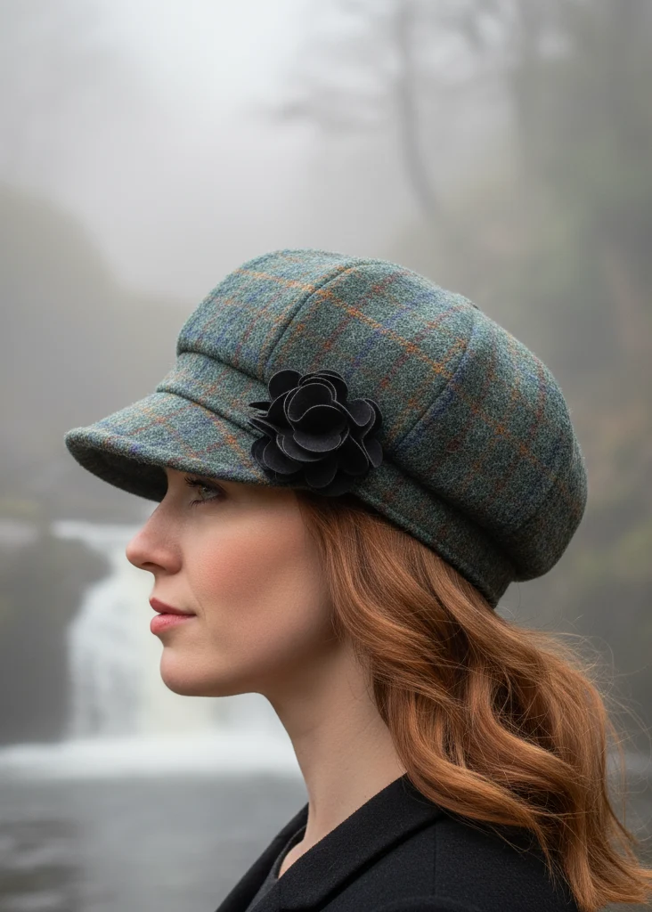 Mucros Weavers Newsboy Cap | Teal Green Plaid Wool