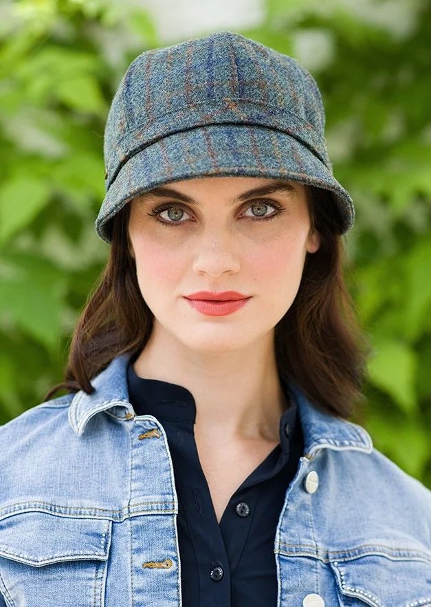 Mucros Flapper Hat | Green Plaid Wool Tweed | Adjustable Fit
