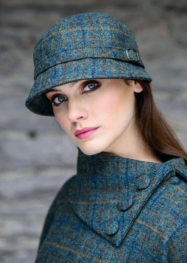 Mucros Flapper Hat | Green Plaid Wool Tweed | Adjustable Fit