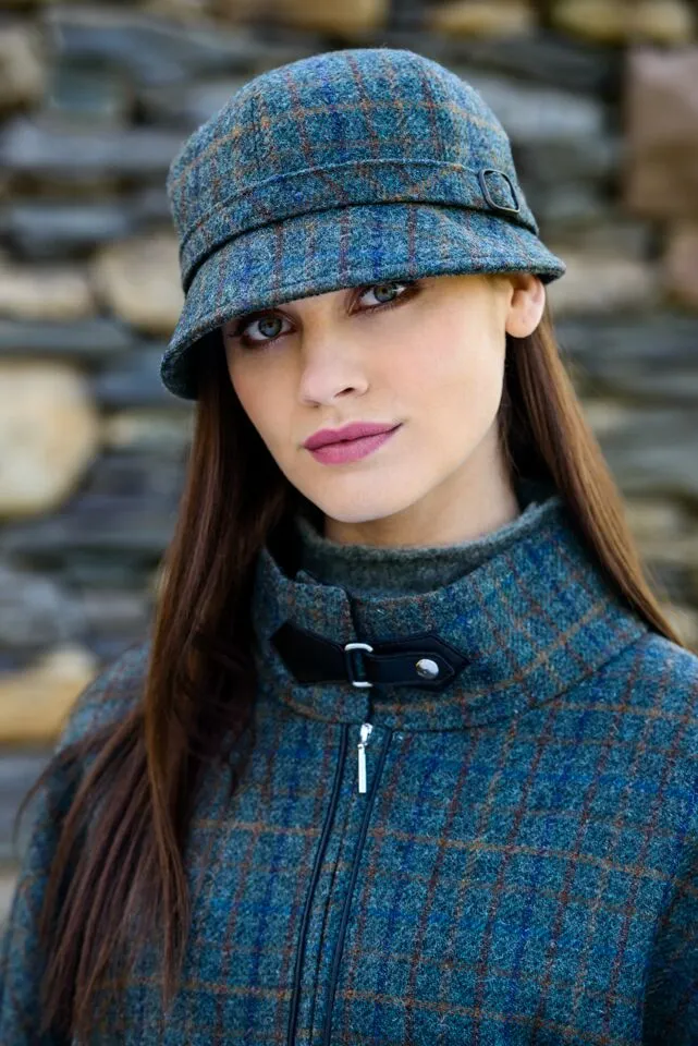 Mucros Flapper Hat | Green Plaid Wool Tweed | Adjustable Fit