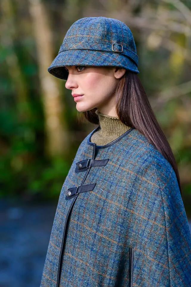Mucros Flapper Hat | Green Plaid Wool Tweed | Adjustable Fit