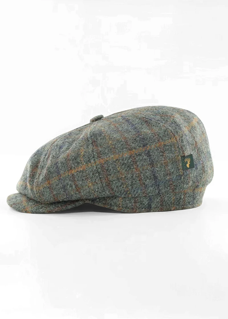 Mucros Driving Cap | Premium Wool 8-Piece Flat Cap | Green Plaid