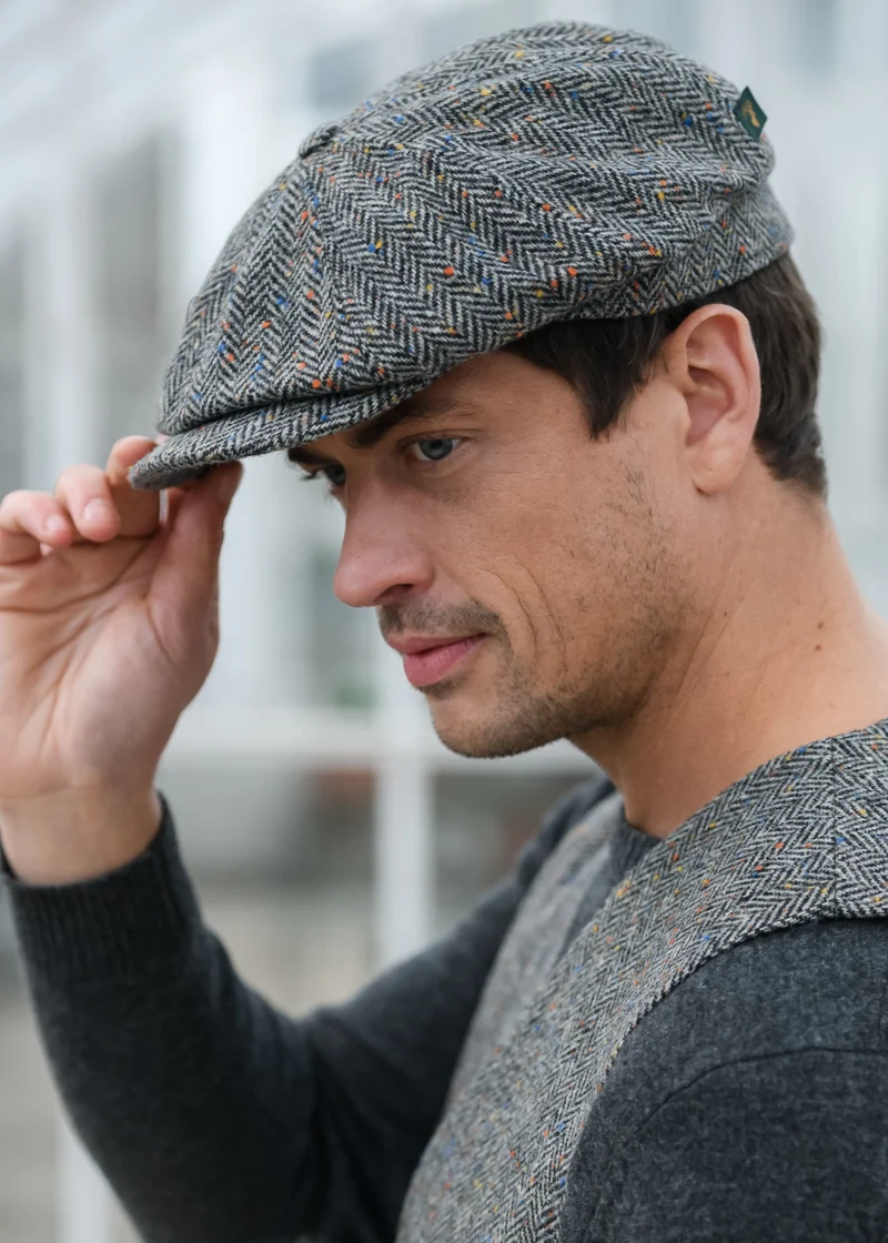 Mucros Grey 8-Piece Wool Driving Cap - Peaky Blinders Style