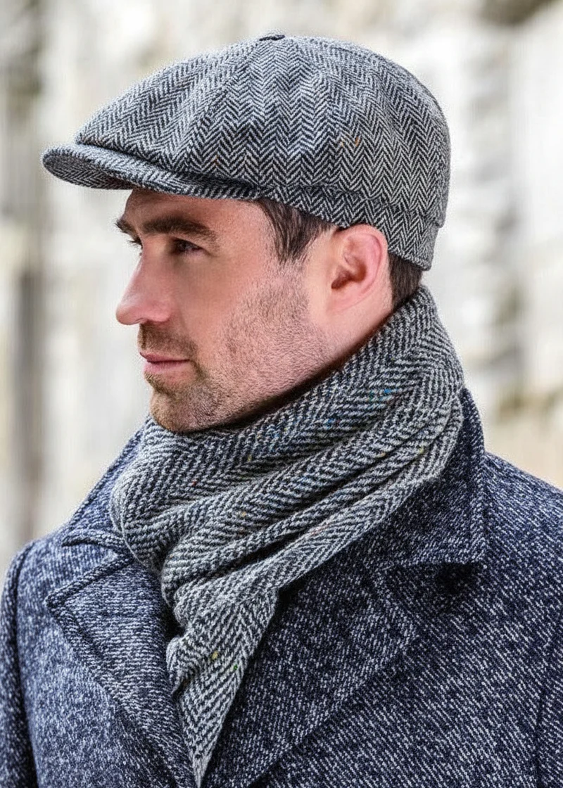 Mucros Grey 8-Piece Wool Driving Cap - Peaky Blinders Style