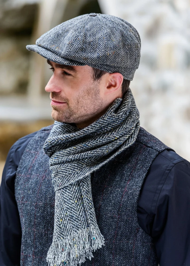 Mucros Grey 8-Piece Wool Driving Cap - Peaky Blinders Style