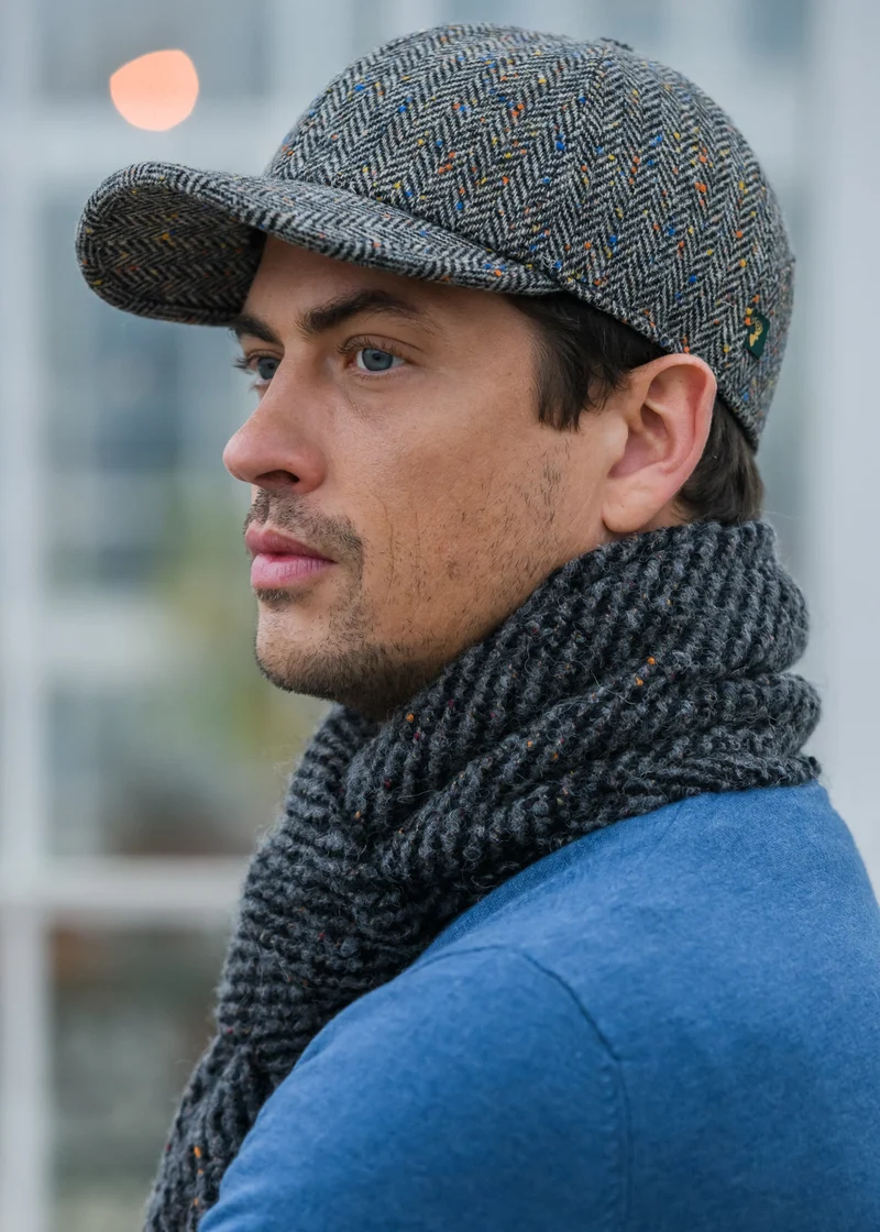 Mucros Baseball Cap | Premium Grey Herringbone Tweed