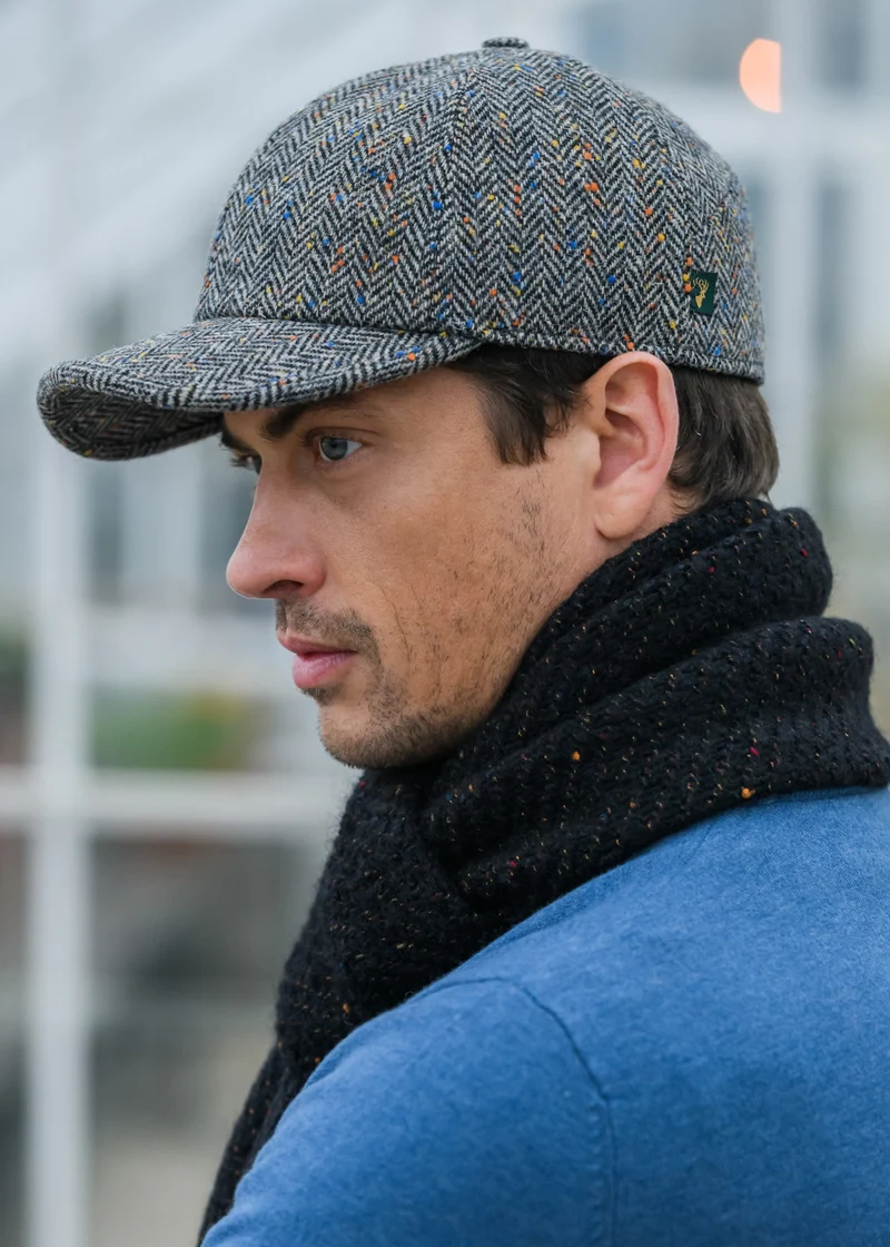 Mucros Baseball Cap | Premium Grey Herringbone Tweed