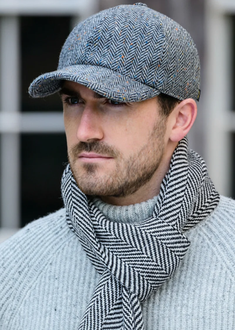 Mucros Baseball Cap | Premium Grey Herringbone Tweed