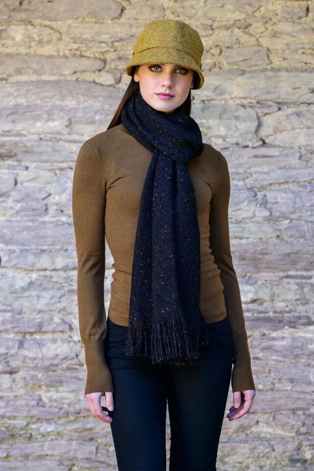 Ladies Mucros Mustard Flapper Cap - 100% Wool Irish Tweed