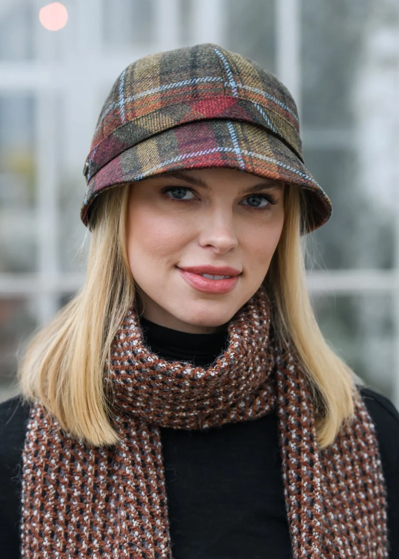 Mucros Flapper Cap | Rust Check Tweed | Premium Wool