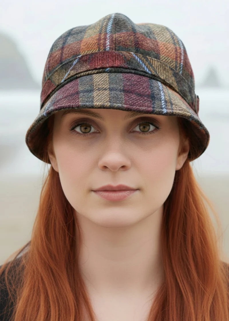 Mucros Flapper Cap | Rust Check Tweed | Premium Wool