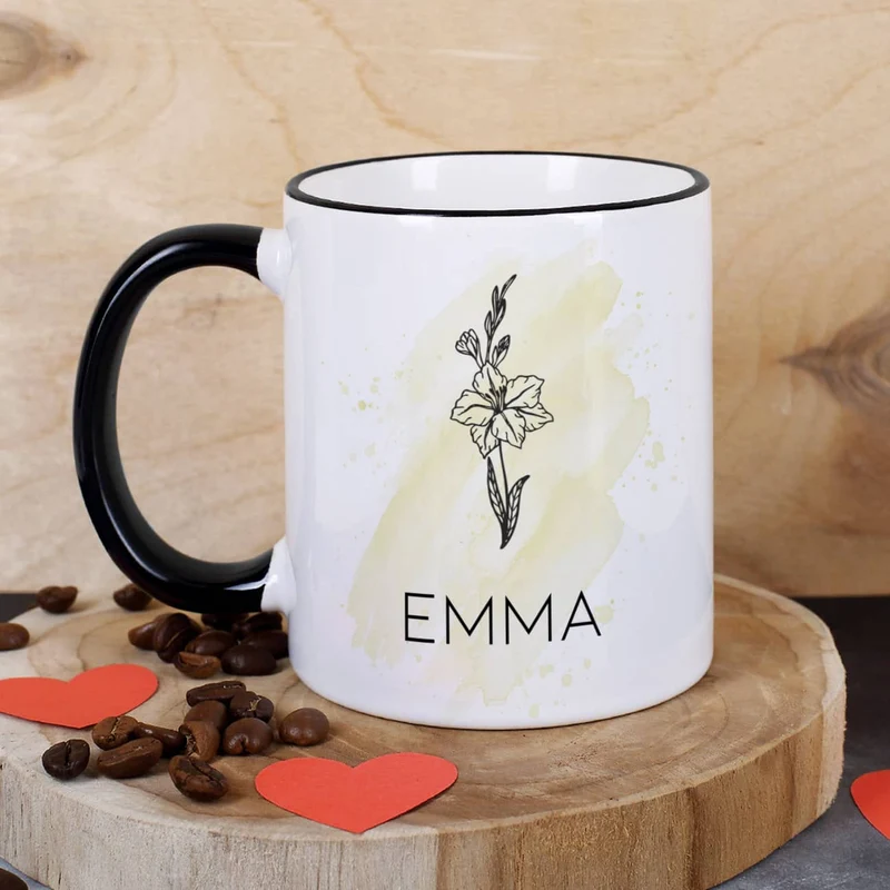 Geburtsblumen-Tasse mit Name persönlich bedruckt