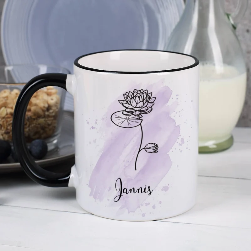 Geburtsblumen-Tasse mit Name persönlich bedruckt