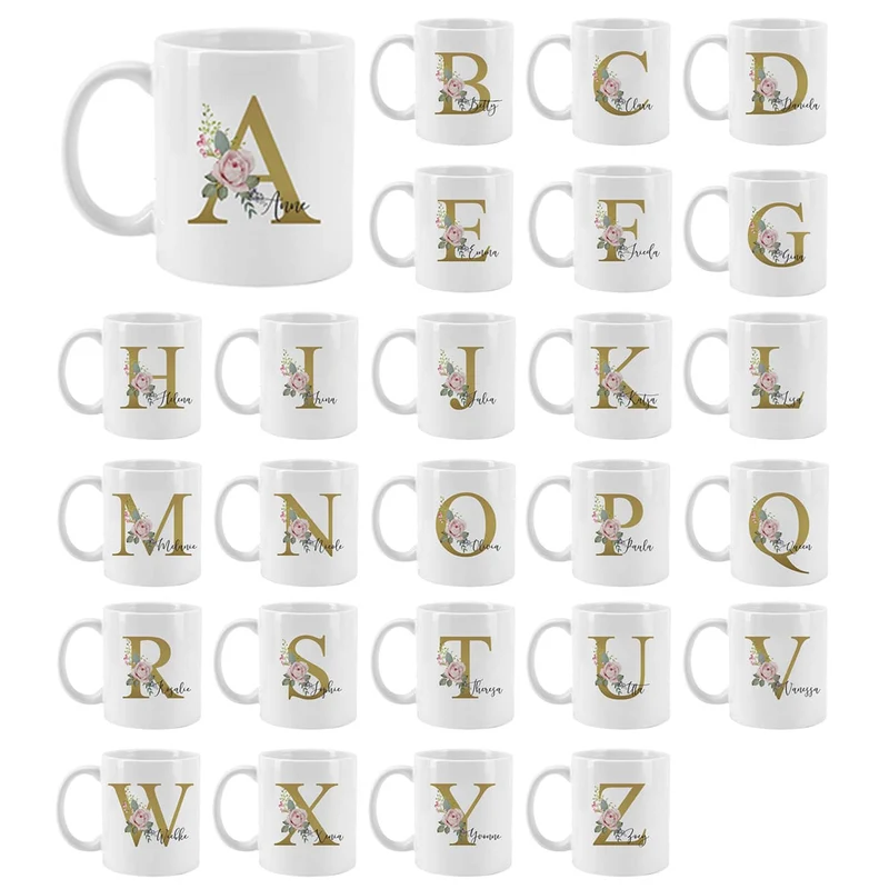 Tasse mit Rosen-Monogramm und Name