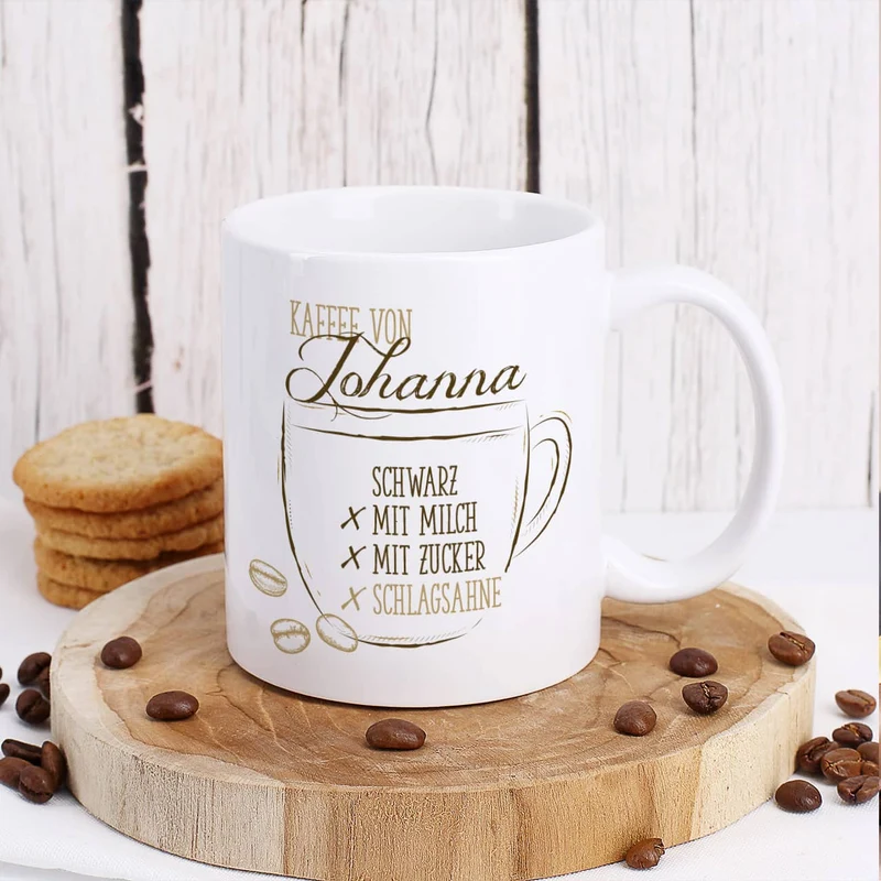 Persönliche Tasse - Kaffee schwarz, mit Milch oder Zucker