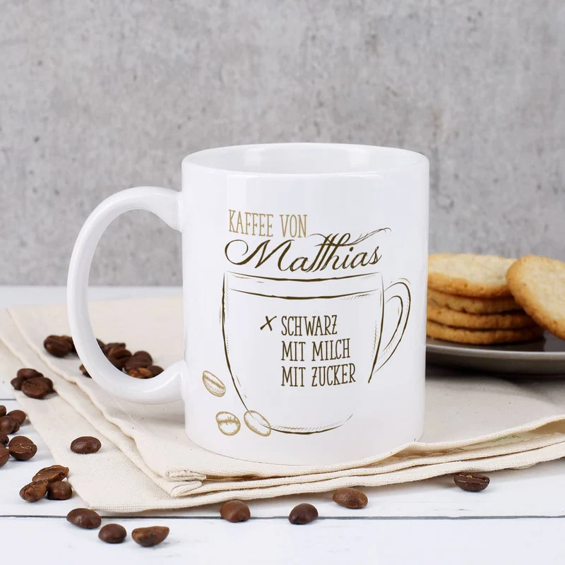 Persönliche Tasse - Kaffee schwarz, mit Milch oder Zucker