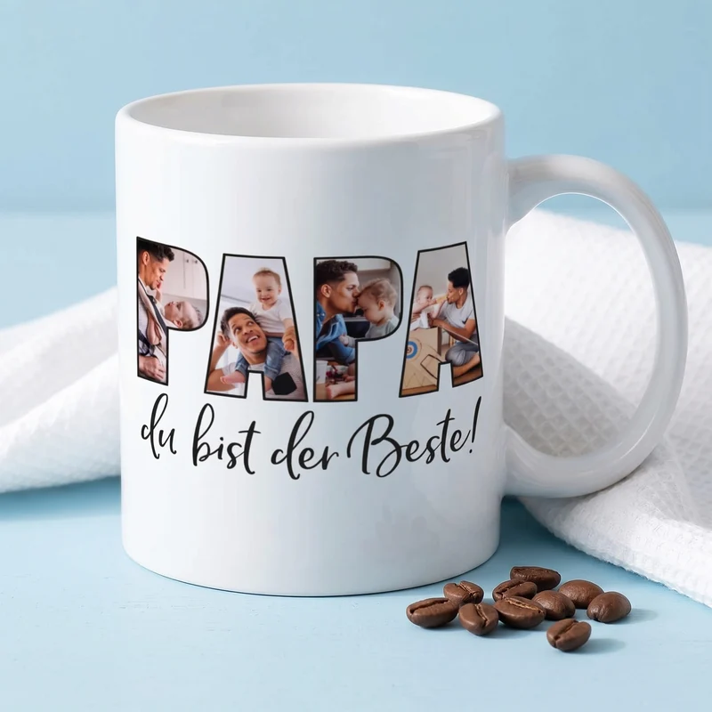 Fototasse - Papa du bist der Beste! - mit 4 Bildern