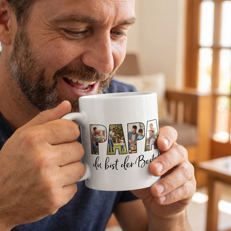 Fototasse - Papa du bist der Beste! - mit 4 Bildern