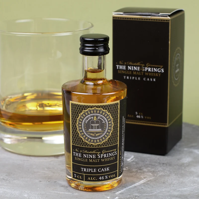 The Nine Springs - Triple Cask Single Malt Whisky aus dem Eichsfeld in Thüringen | Miniaturflasche