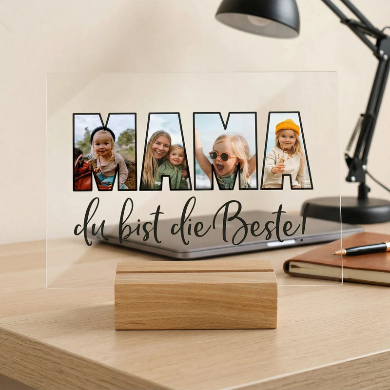 Personalisierbares Acrylglas als Geschenk für die beste Mama | Acrylbild mit 3 Fotos