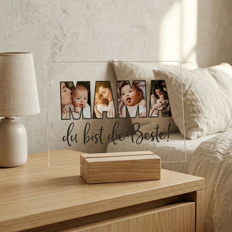 Personalisierbares Acrylglas als Geschenk für die beste Mama | Acrylbild mit 3 Fotos