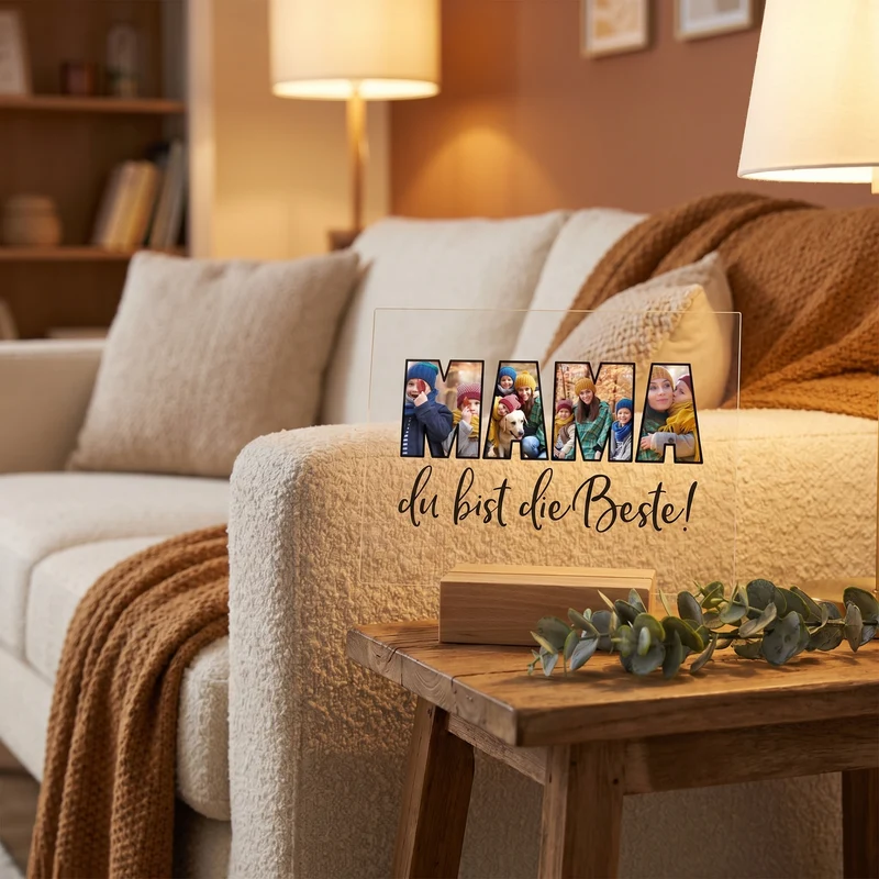 Personalisierbares Acrylglas als Geschenk für die beste Mama | Acrylbild mit 3 Fotos