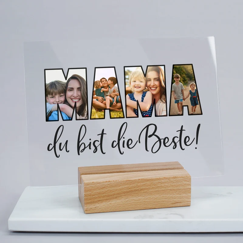 Personalisierbares Acrylglas als Geschenk für die beste Mama | Acrylbild mit 3 Fotos