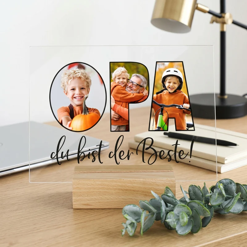 Personalisierbares Acrylglas mit 3 eigenen Fotos | Acrylbild als Geschenk für den besten Opa