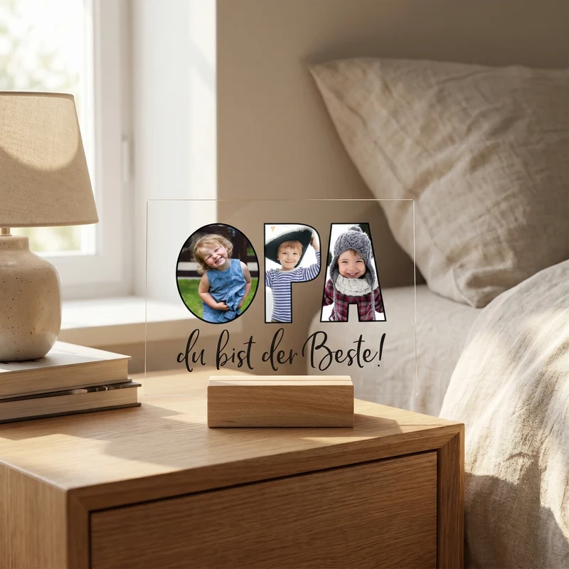 Personalisierbares Acrylglas mit 3 eigenen Fotos | Acrylbild als Geschenk für den besten Opa