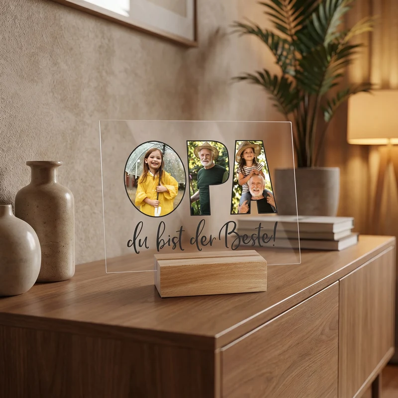 Personalisierbares Acrylglas mit 3 eigenen Fotos | Acrylbild als Geschenk für den besten Opa