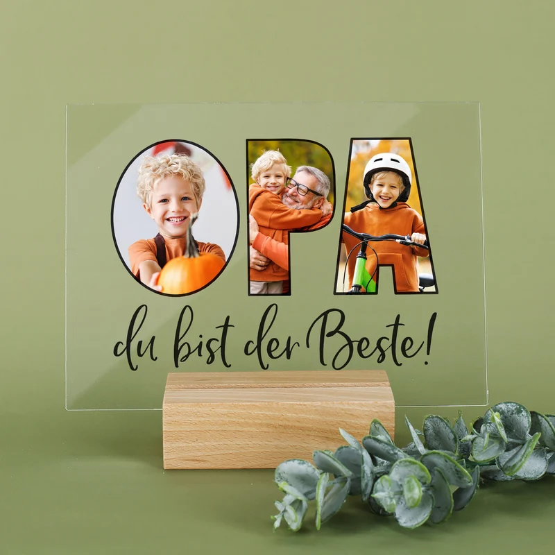 Personalisierbares Acrylglas mit 3 eigenen Fotos | Acrylbild als Geschenk für den besten Opa