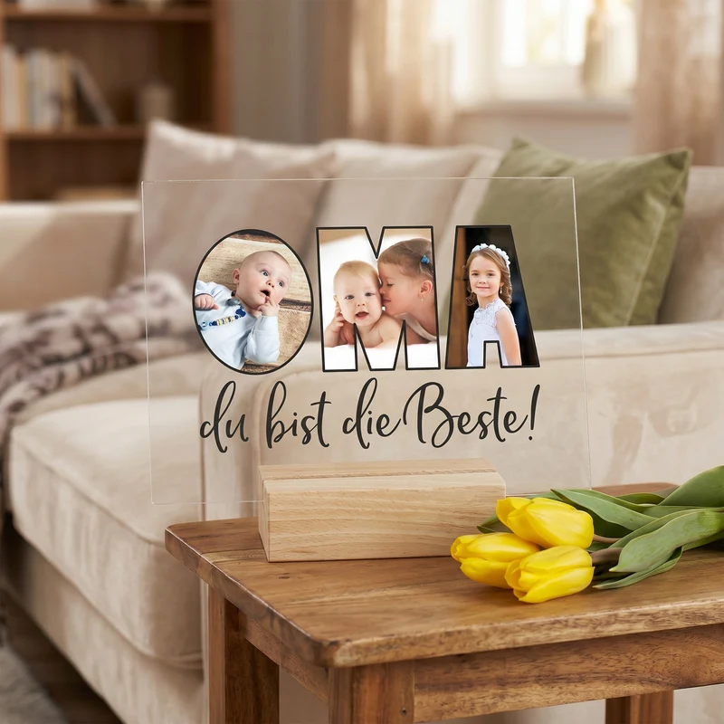 Personalisiertes Acrylbild mit 3 eigenen Fotos | Acrylglas als Geschenk für die beste Oma